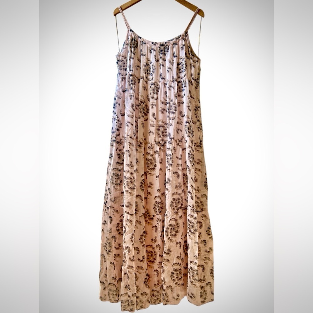 NWOT‎ Elena Baldi Italian Silk Blend Floral Tierred Midi Dress in Blush - Size M
